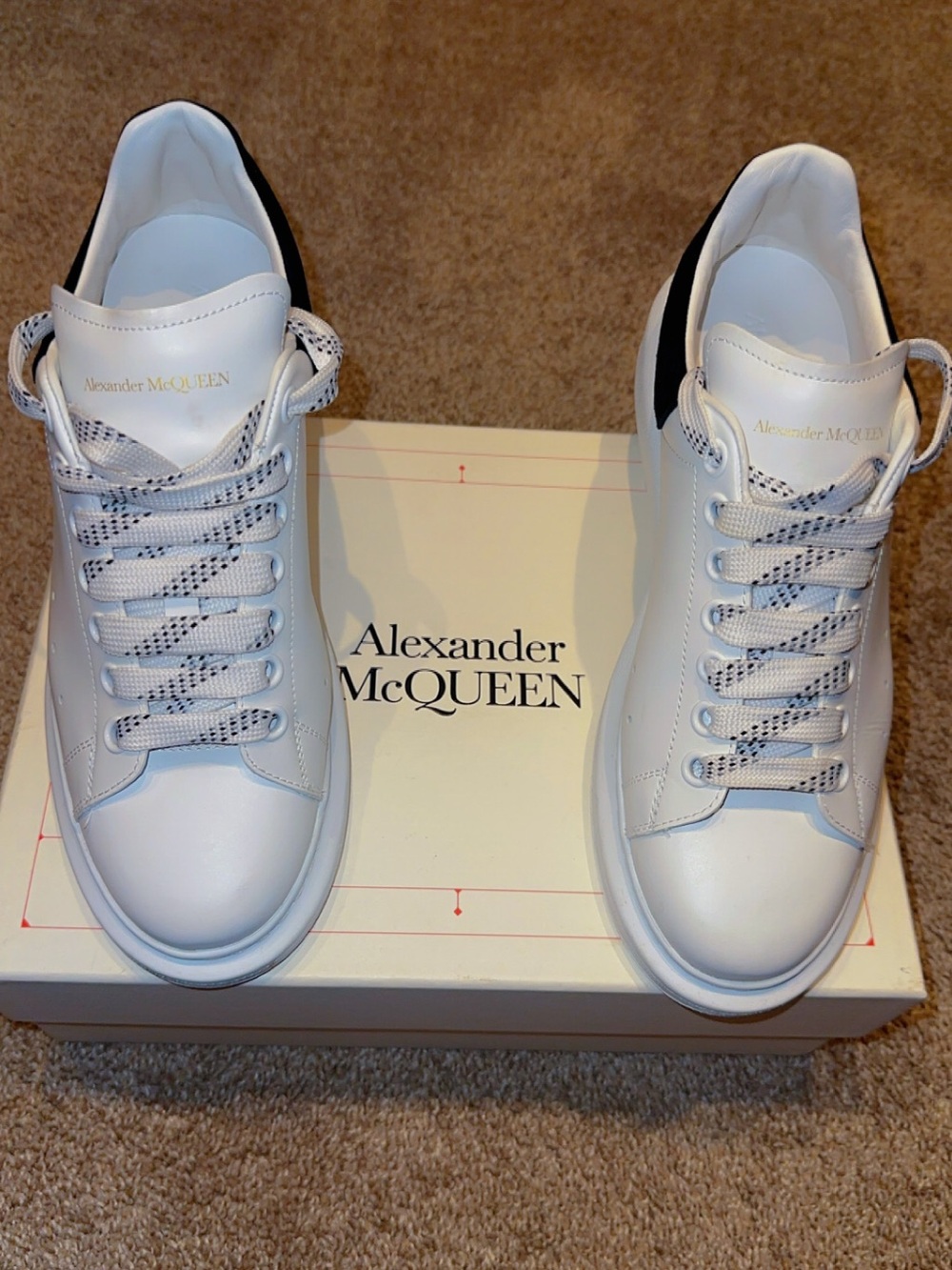 Alexander McQueen White Leather Low-Top Sneakers with Black Heel Tab